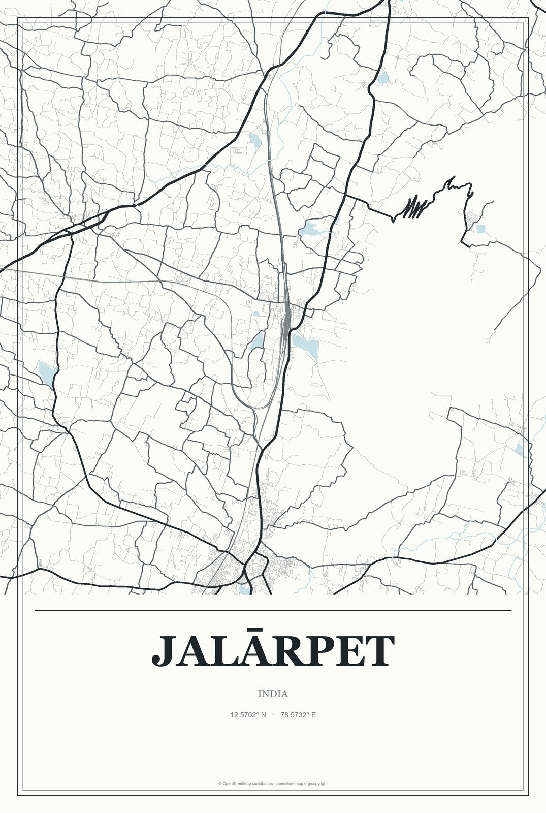 Jalārpet, India City Map Aluminum Sign in Gallery Air style