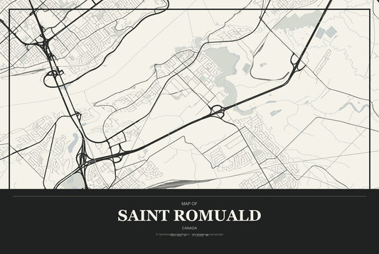 Saint Romuald, Canada City Map Aluminum Sign in Museum Plaque style
