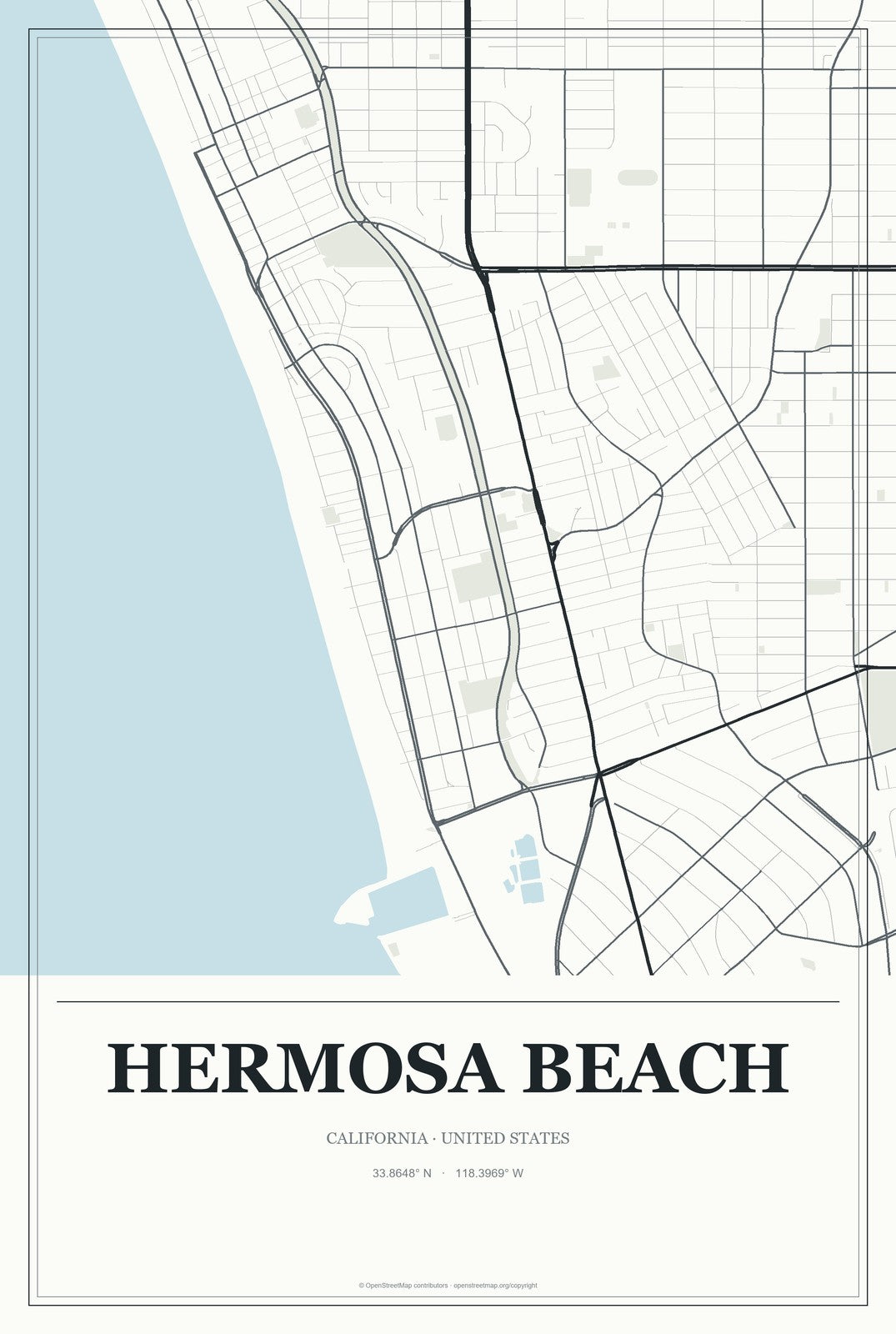Hermosa Beach, California City Map Aluminum Sign in Gallery Air style