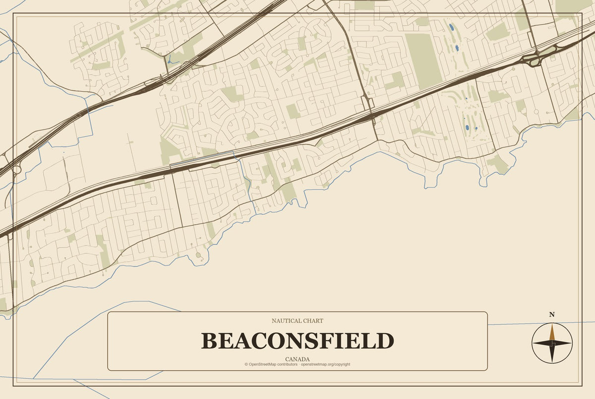 Beaconsfield, Canada City Map Aluminum Sign in Heritage Nautical style