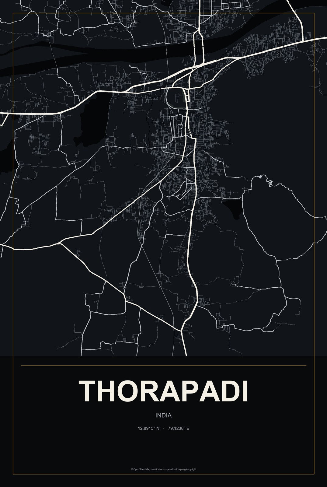 Thorapadi, India City Map Aluminum Sign in Metropolitan Noir style