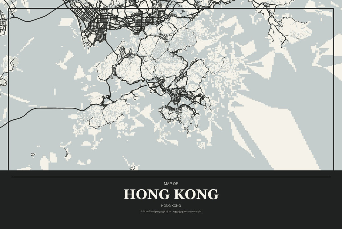 Hong Kong, Hong Kong City Map Aluminum Sign in Museum Plaque style