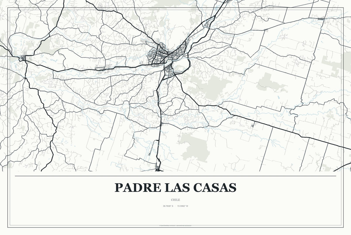 Padre Las Casas, Chile City Map Aluminum Sign in Gallery Air style
