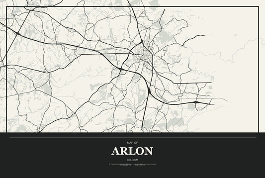 Arlon, Belgium City Map Aluminum Sign in Museum Plaque style