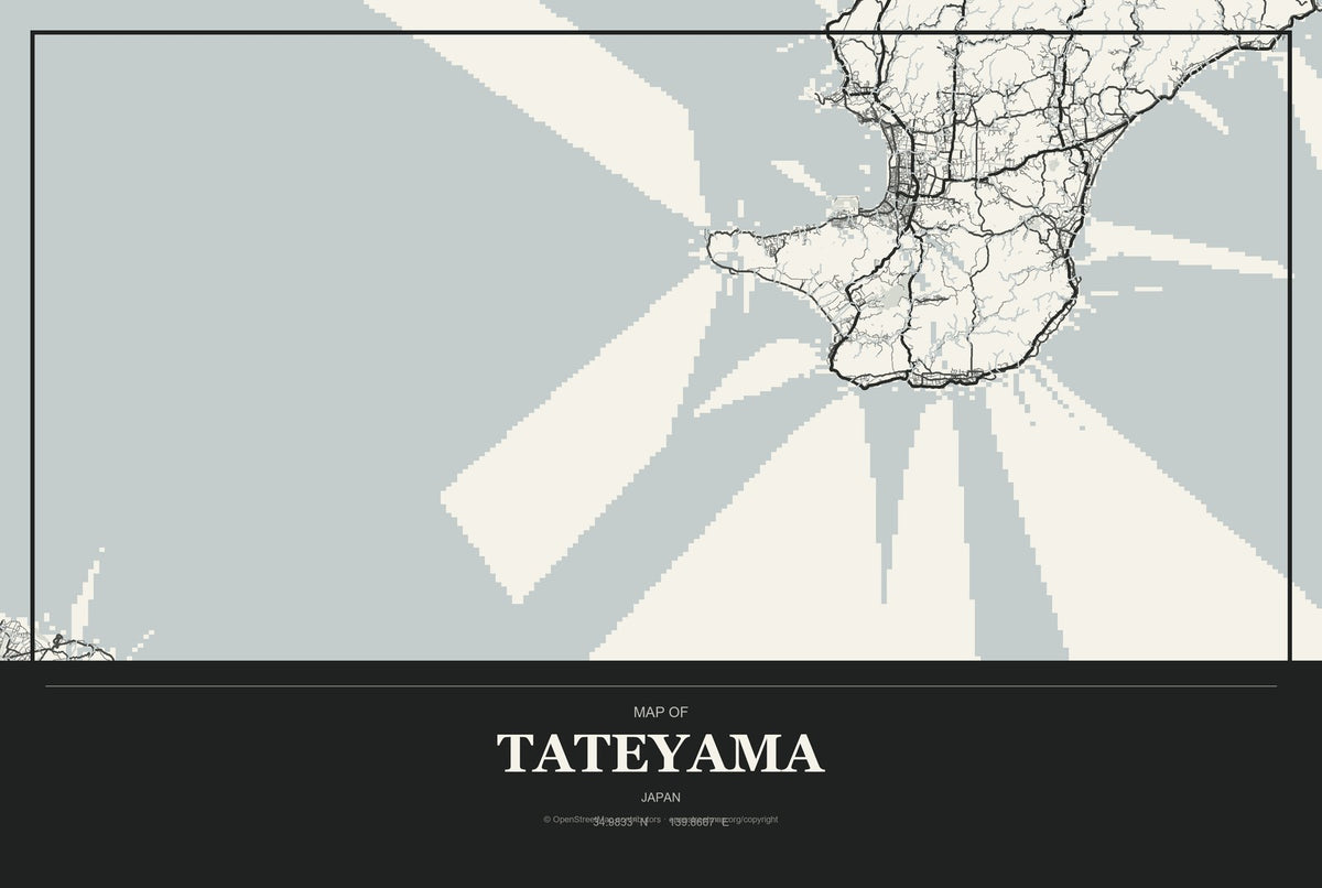 Tateyama, Japan City Map Aluminum Sign in Museum Plaque style