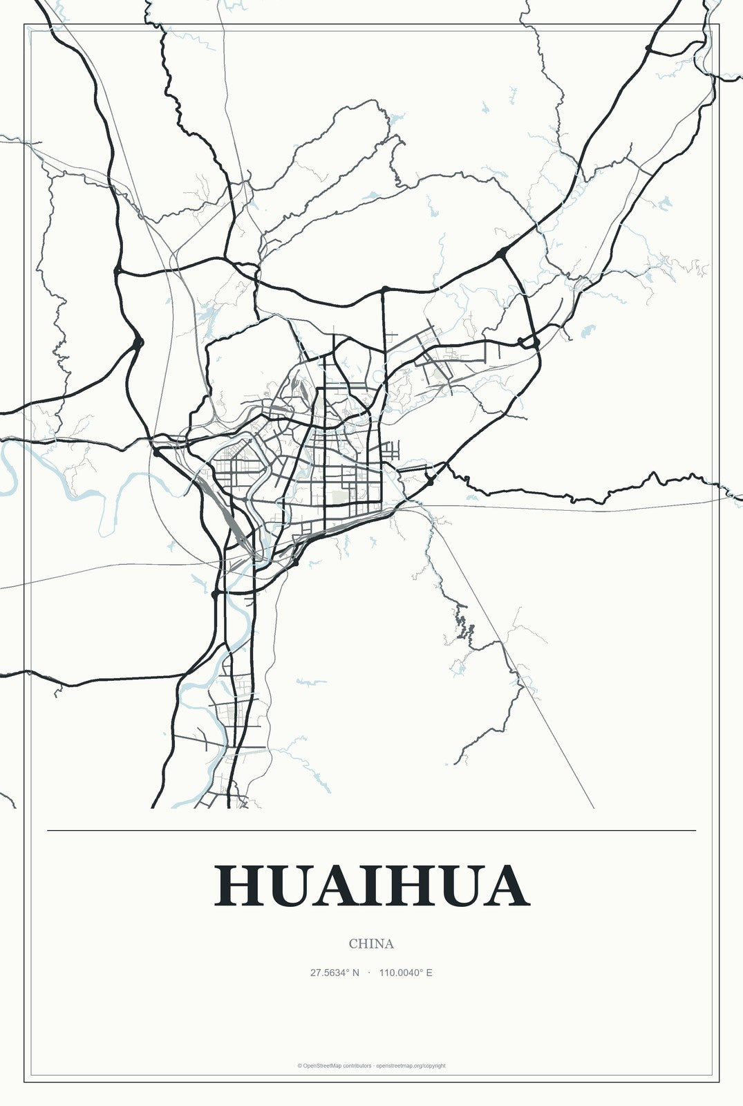 Huaihua, China City Map Aluminum Sign in Gallery Air style