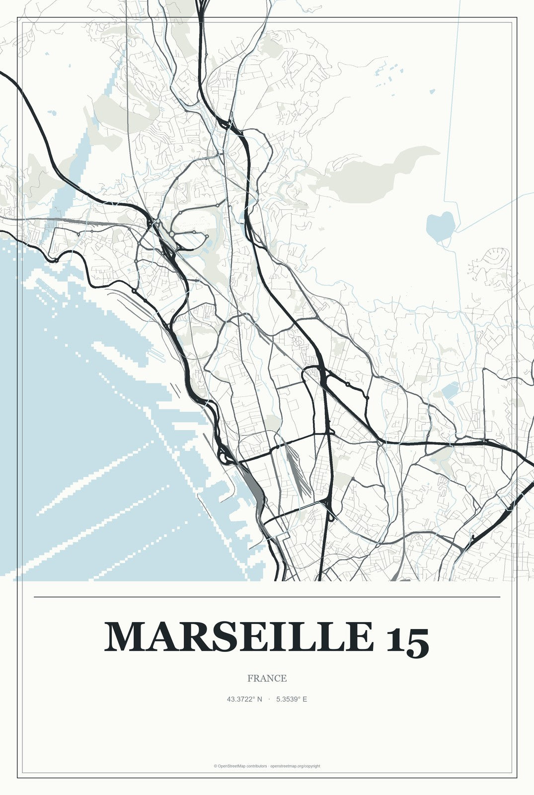 Marseille 15, France City Map Aluminum Sign in Gallery Air style