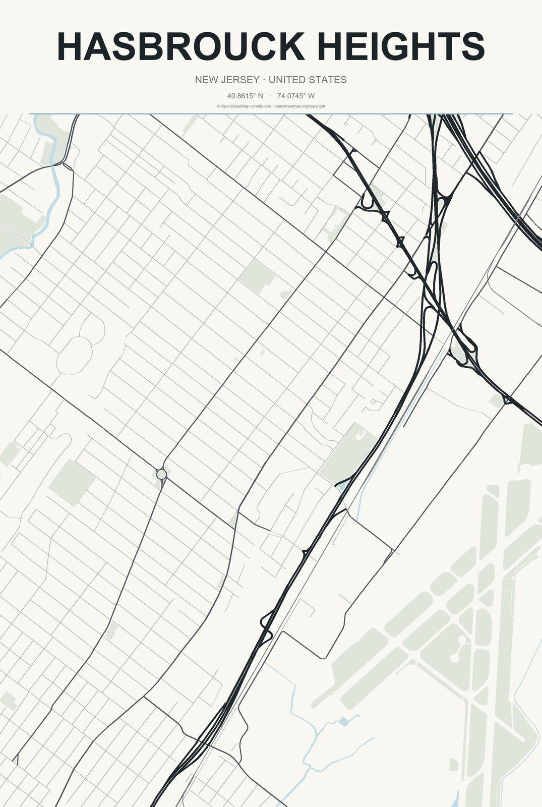Hasbrouck Heights, New Jersey City Map Aluminum Sign in Headline Atlas style