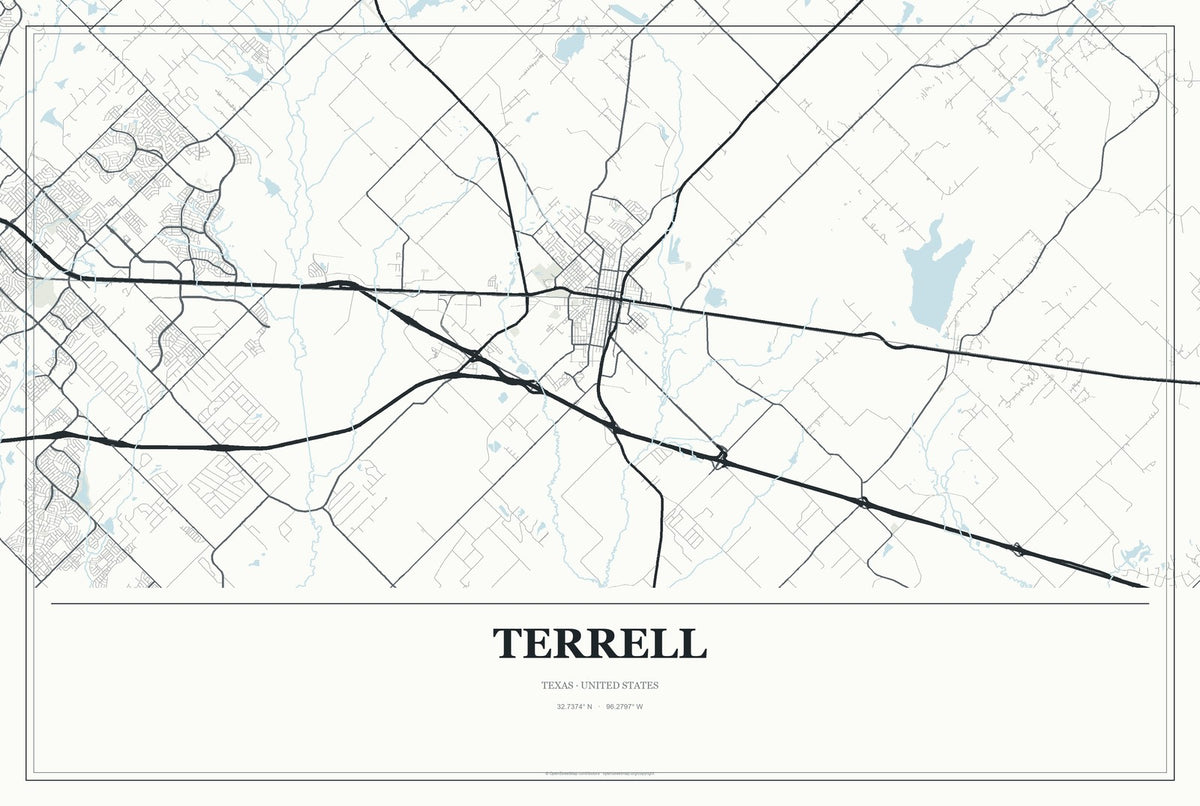 Terrell, Texas City Map Aluminum Sign in Gallery Air style