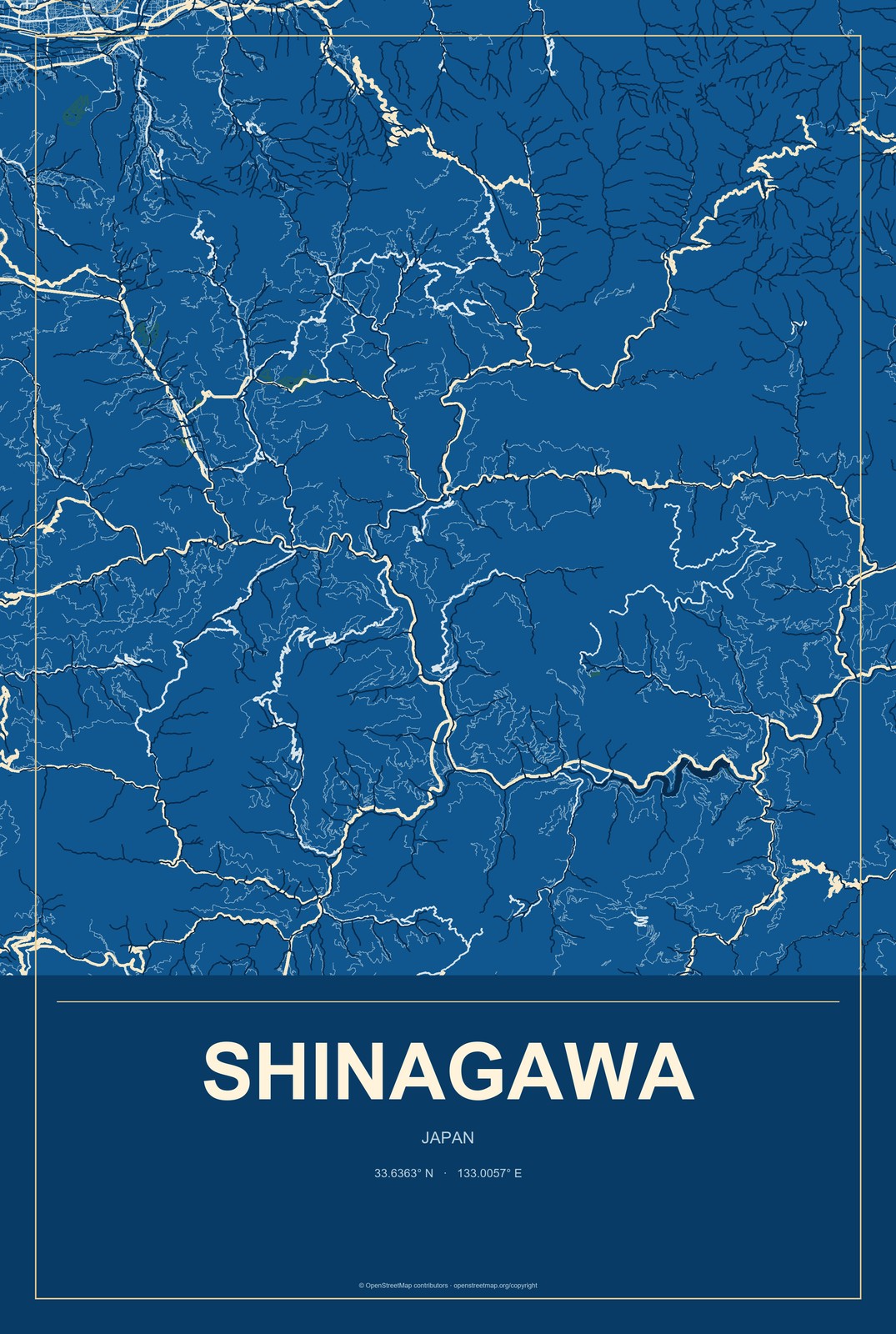 Shinagawa, Japan City Map Aluminum Sign in Harbor Cobalt style