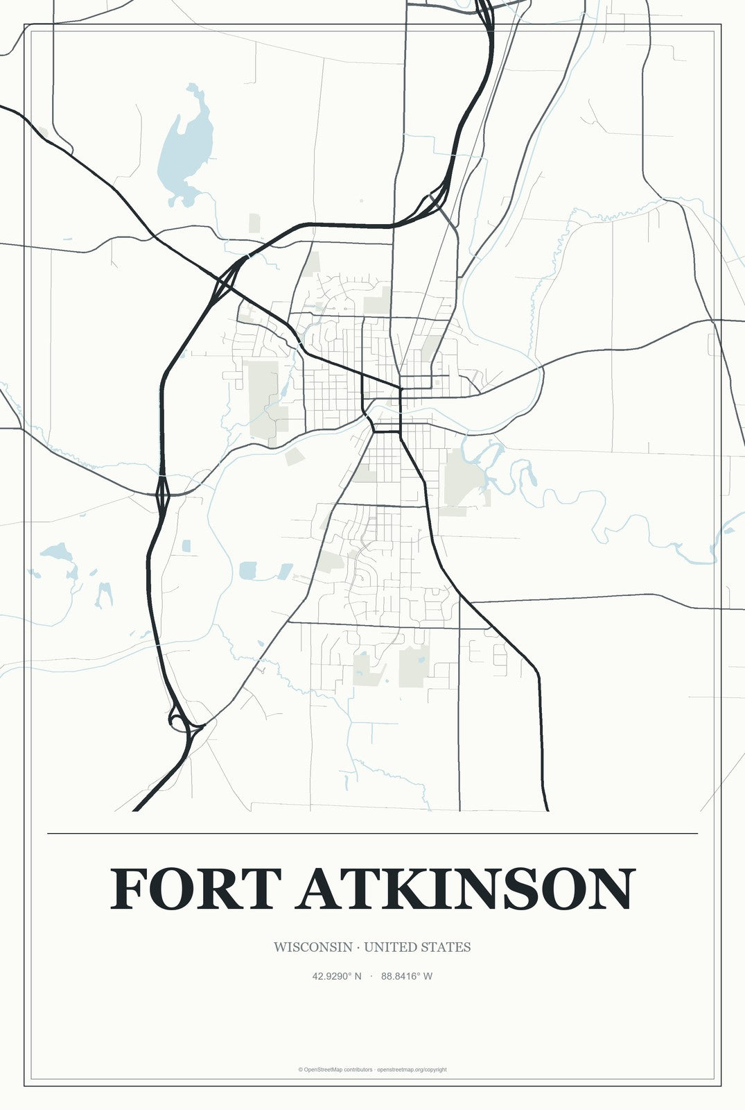 Fort Atkinson, Wisconsin City Map Aluminum Sign in Gallery Air style