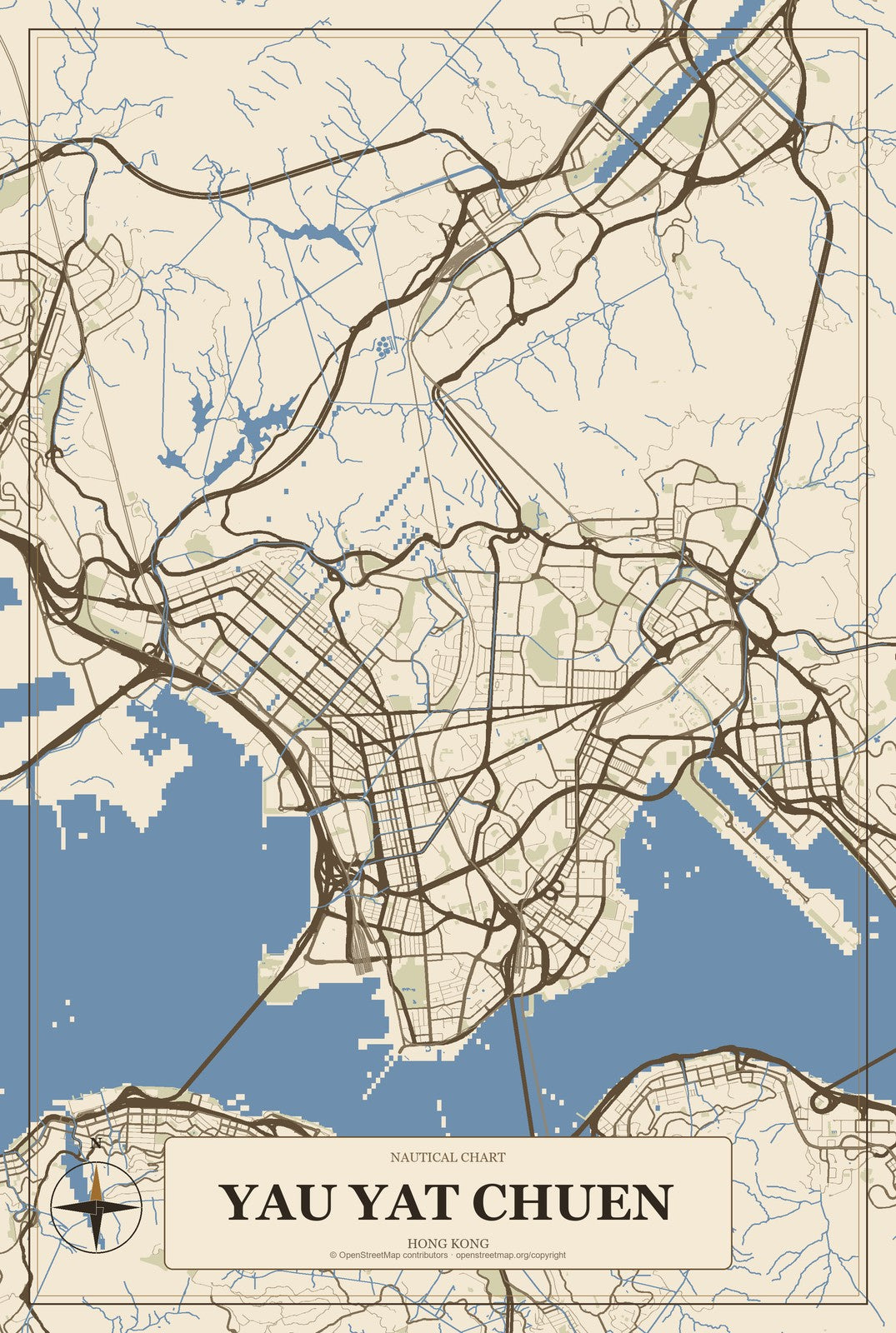 Yau Yat Chuen, Hong Kong City Map Aluminum Sign in Heritage Nautical style