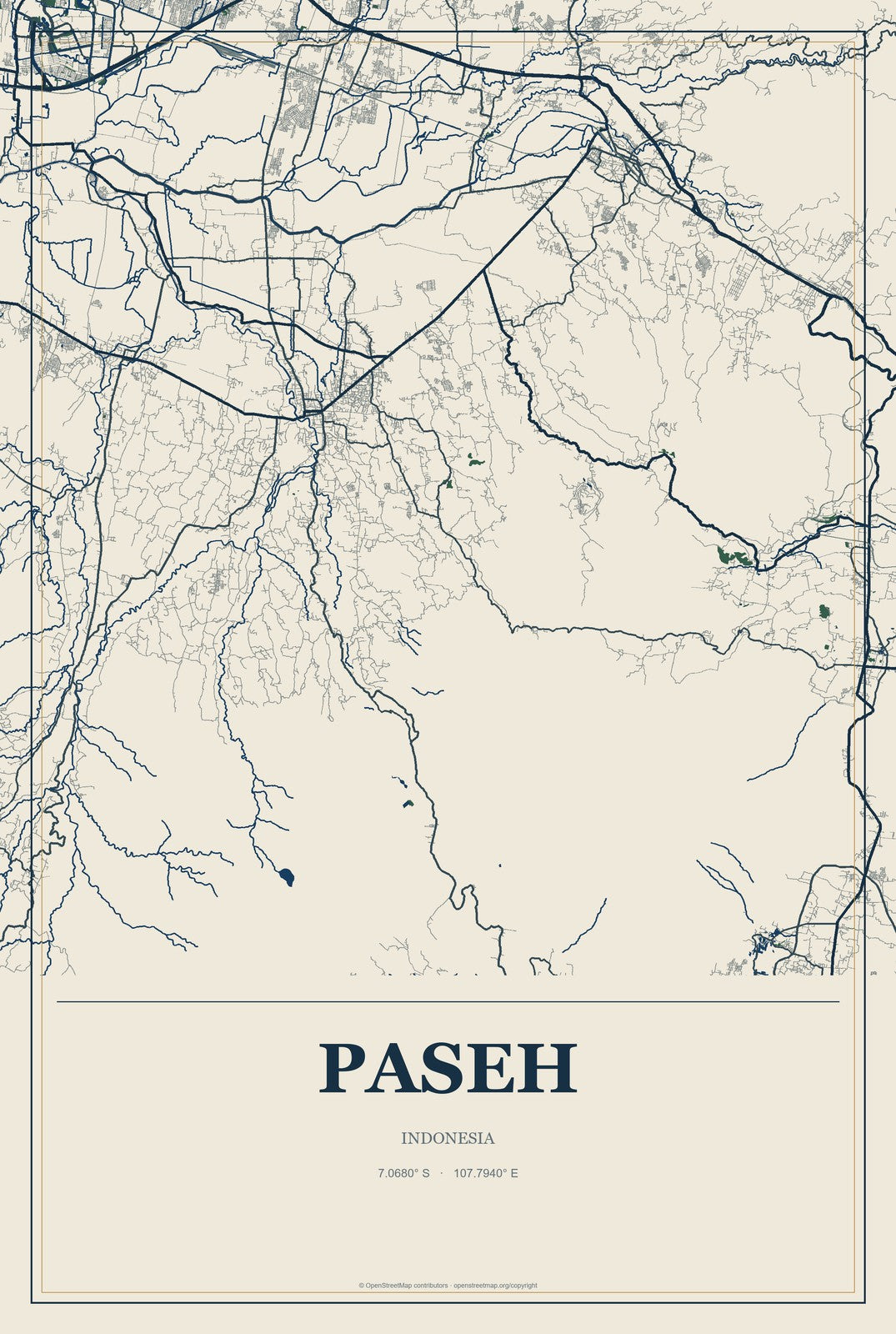 Paseh, Indonesia City Map Aluminum Sign in Coastal Cutout style