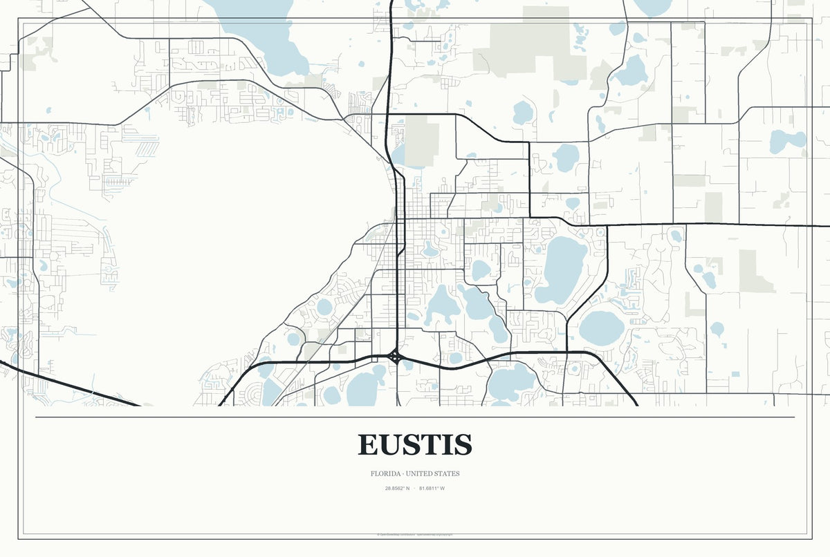Eustis, Florida City Map Aluminum Sign in Gallery Air style