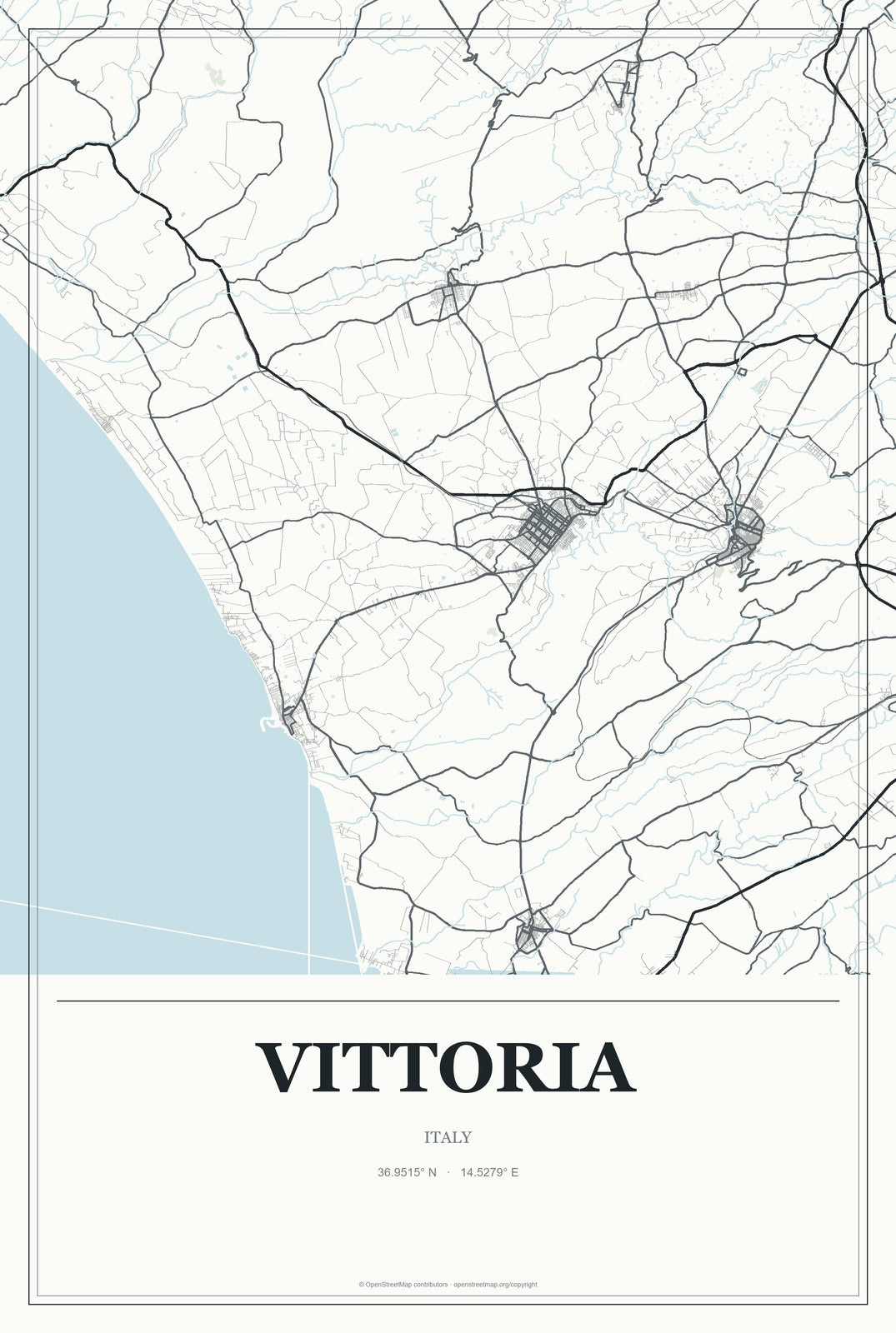 Vittoria, Italy City Map Aluminum Sign in Gallery Air style