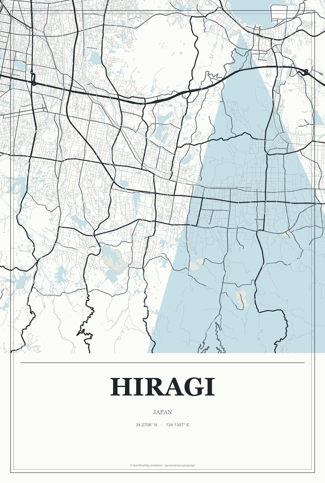 Hiragi, Japan City Map Aluminum Sign in Gallery Air style