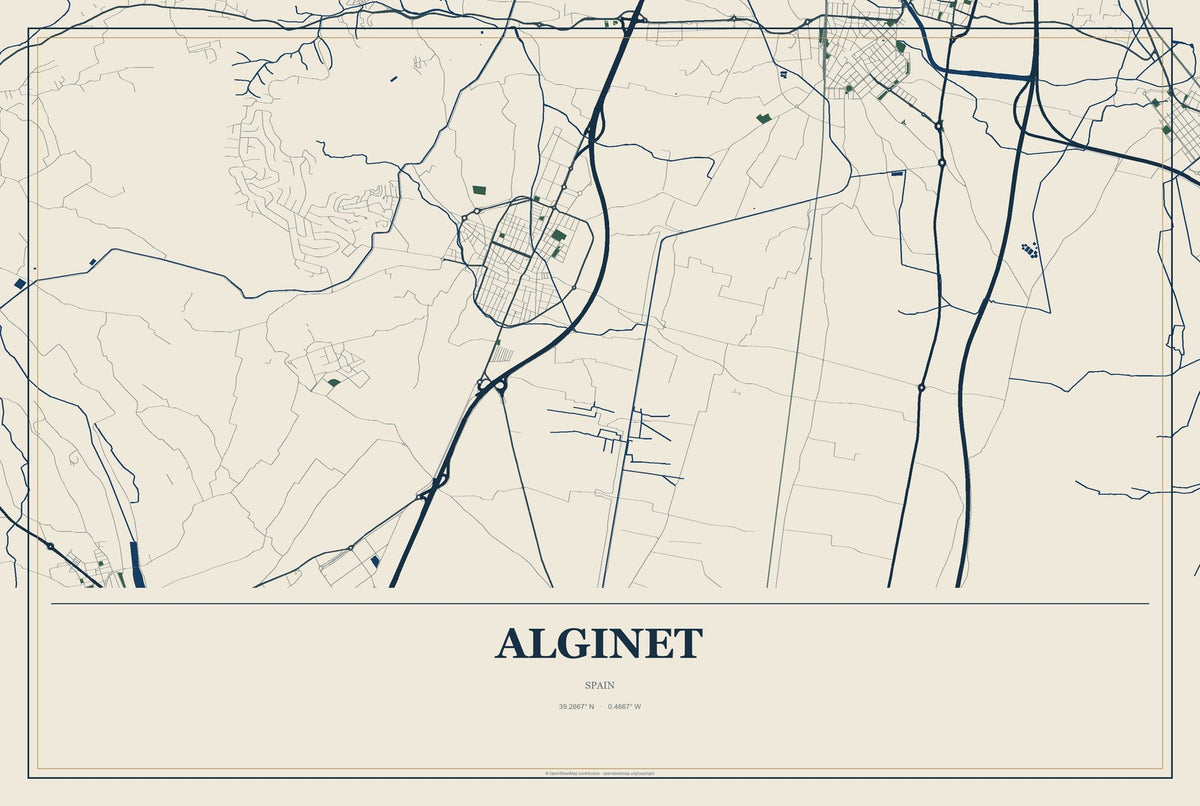 Alginet, Spain City Map Aluminum Sign in Coastal Cutout style