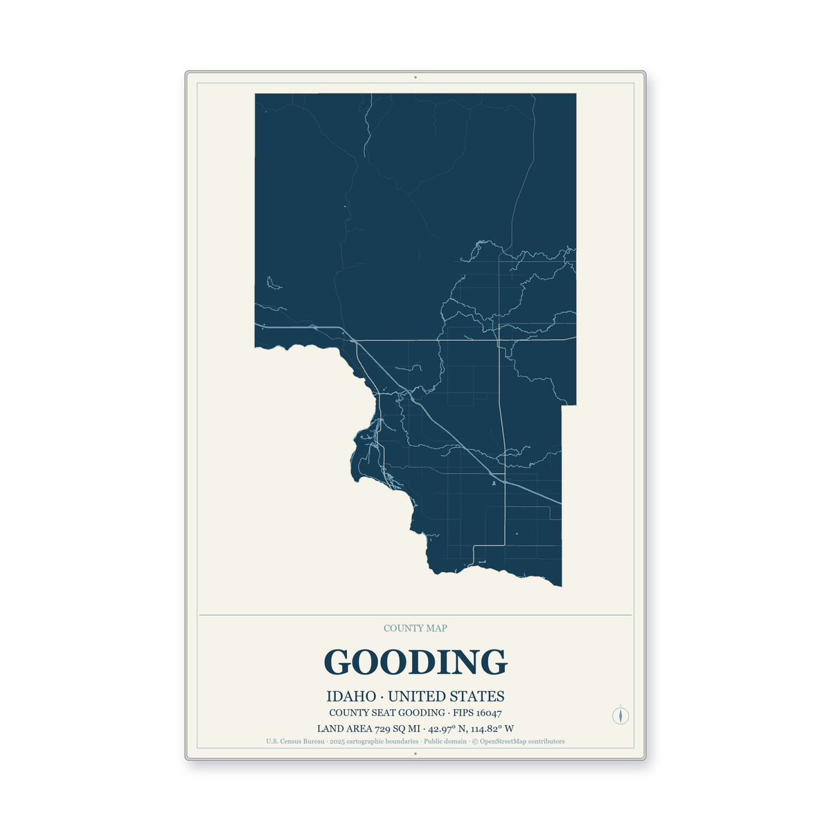 Gooding County, Idaho Map Aluminum Sign in Coastal Cutout style
