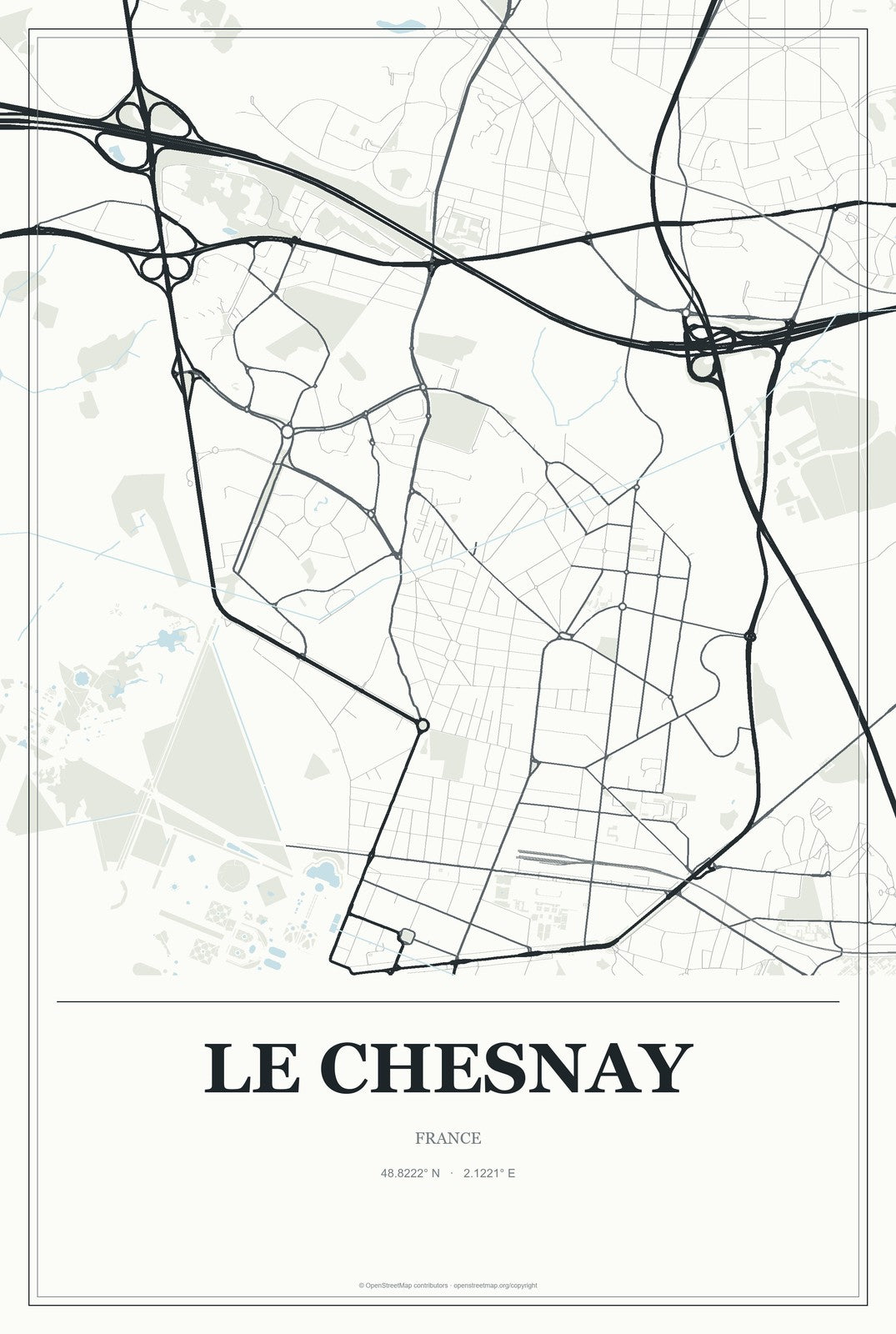 Le Chesnay, France City Map Aluminum Sign in Gallery Air style
