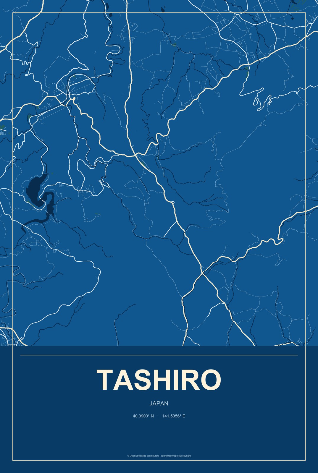 Tashiro, Japan City Map Aluminum Sign in Harbor Cobalt style