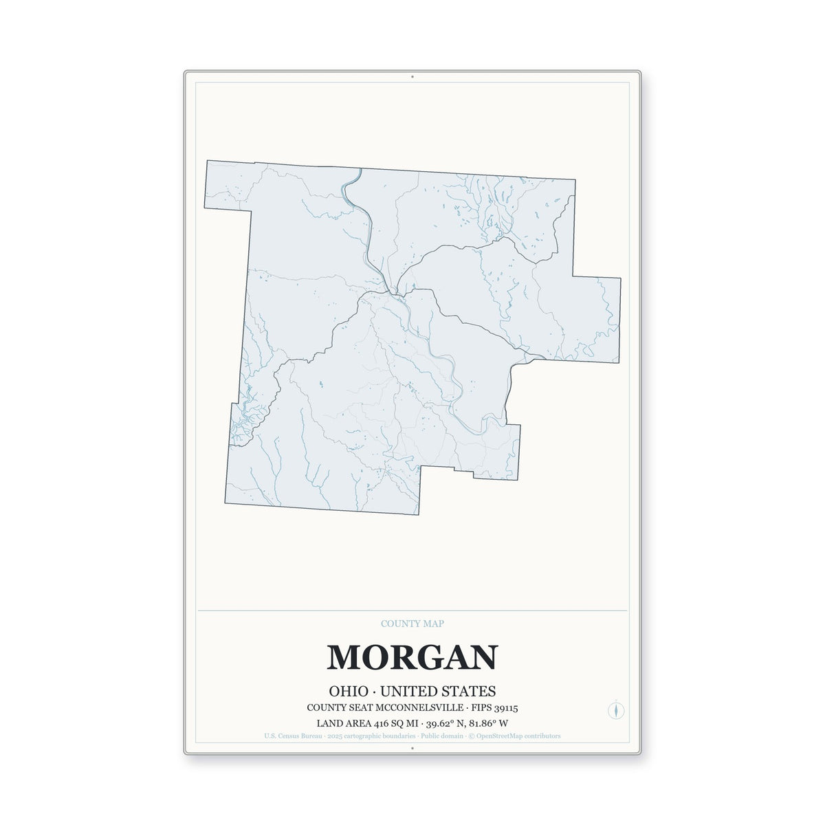 Morgan County, Ohio Map Aluminum Sign in Gallery Air style
