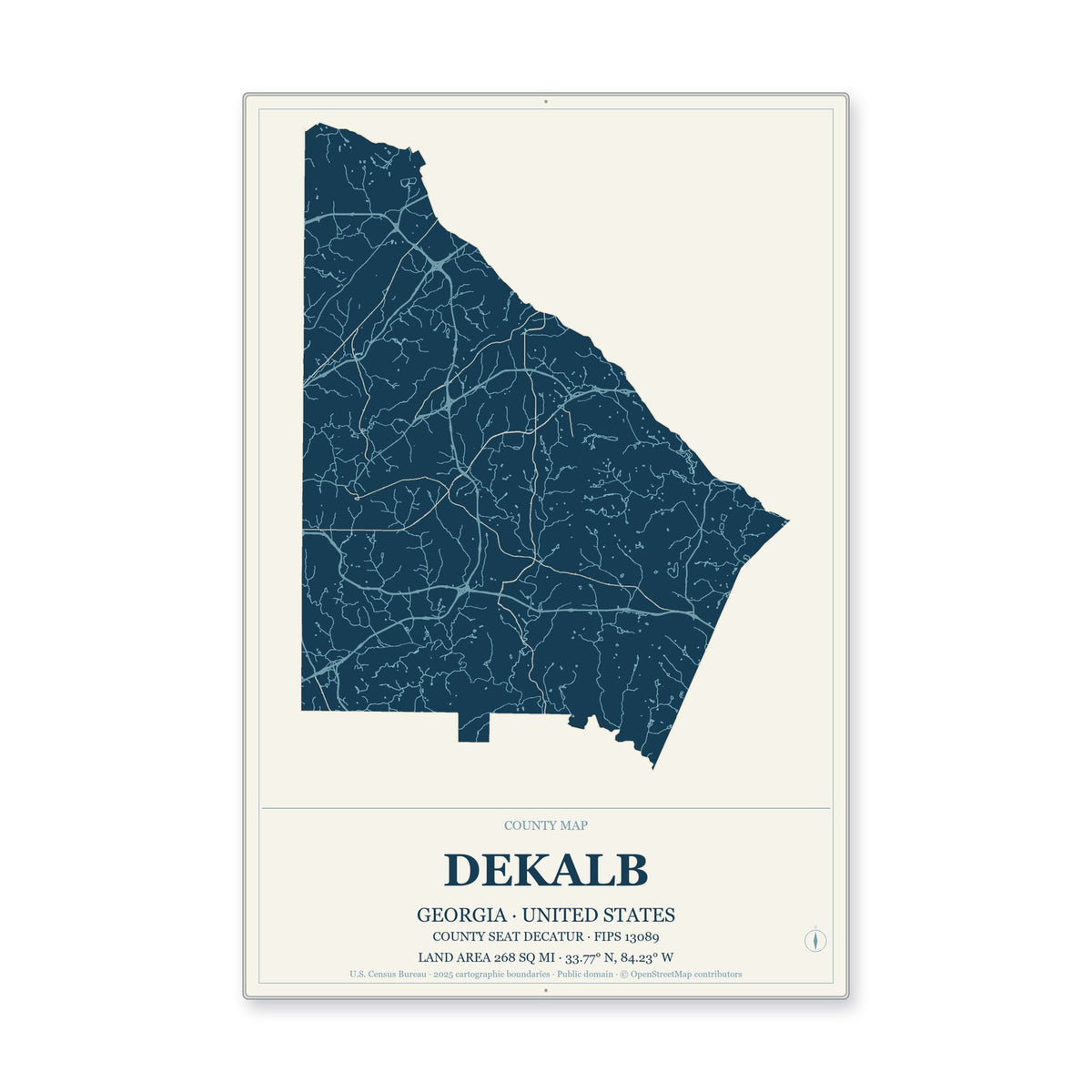 DeKalb County, Georgia Map Aluminum Sign in Coastal Cutout style