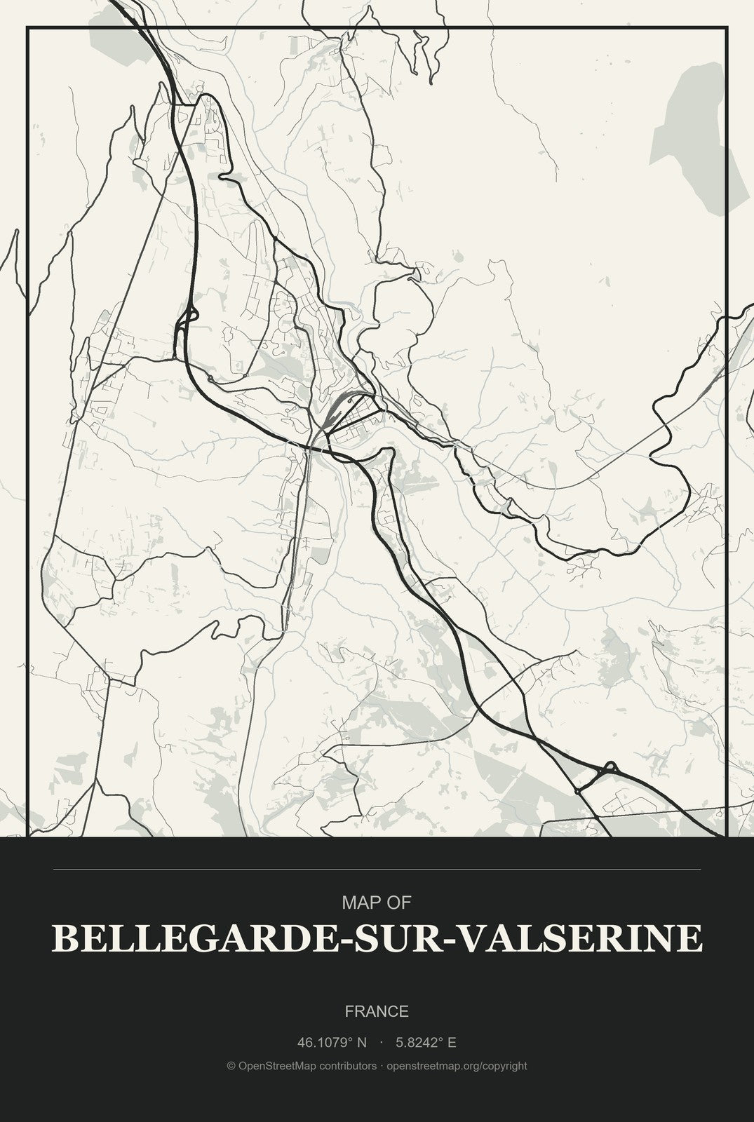 Bellegarde-sur-Valserine, France City Map Aluminum Sign in Museum Plaque style
