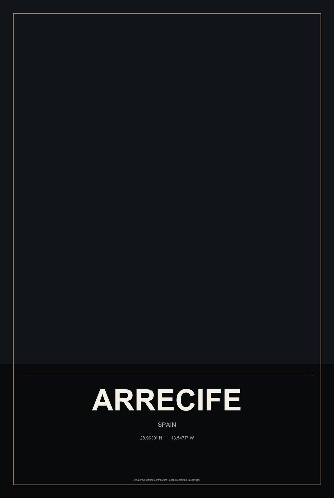 Arrecife, Spain City Map Aluminum Sign in Metropolitan Noir style