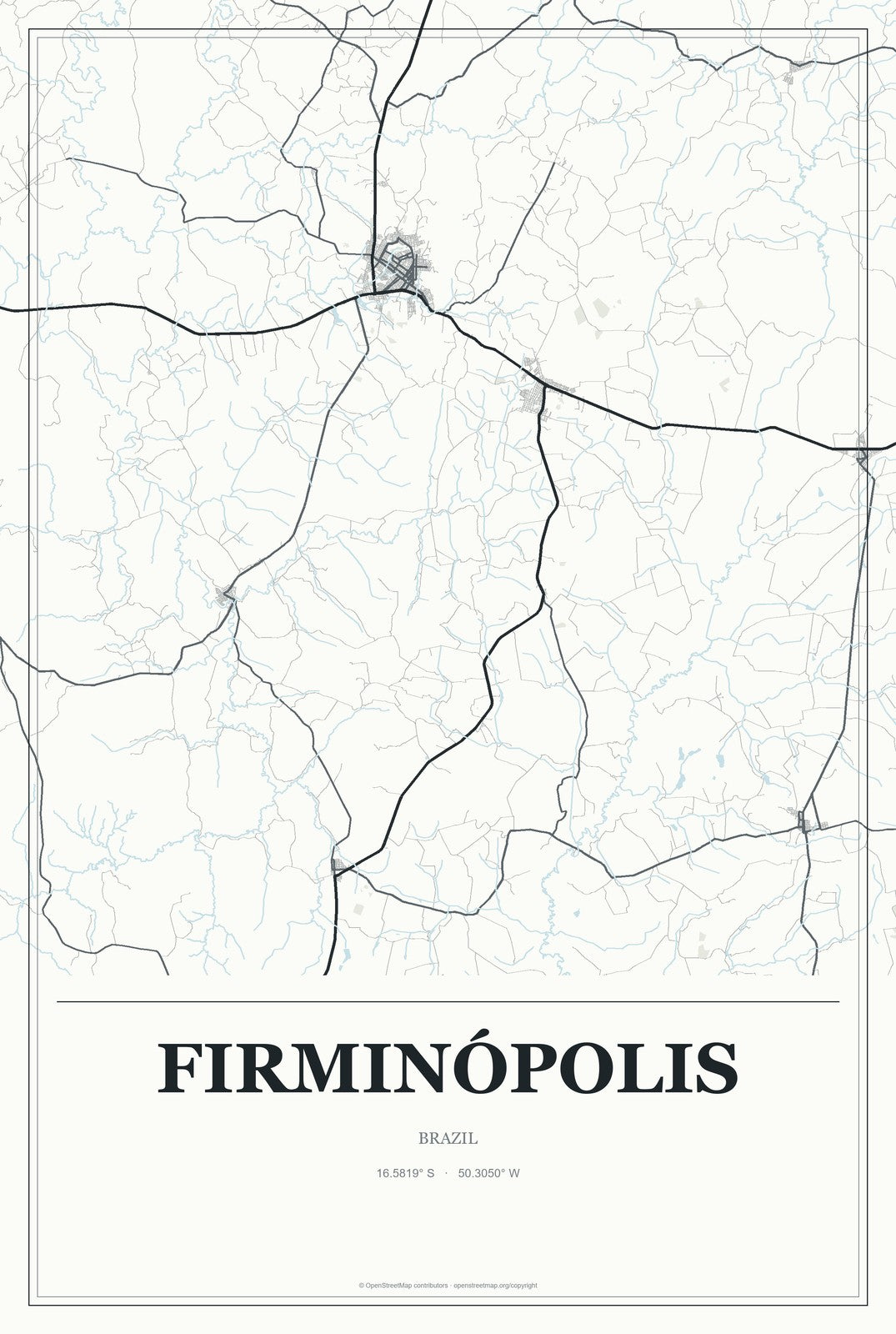Firminópolis, Brazil City Map Aluminum Sign in Gallery Air style