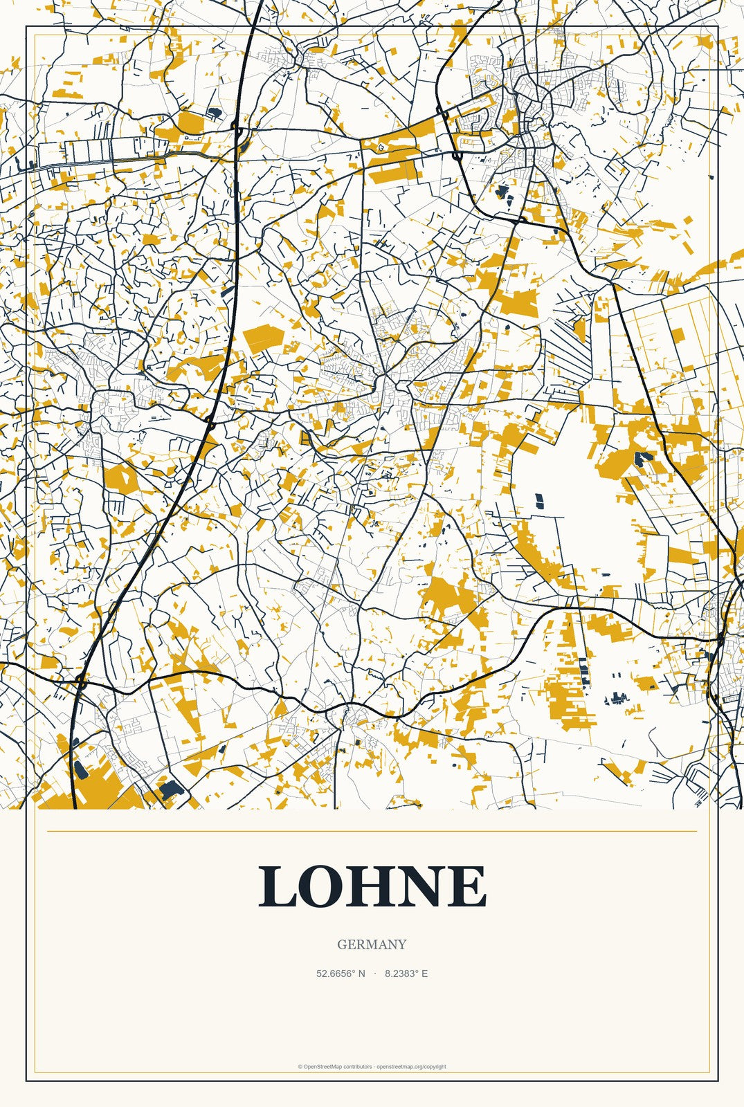 Lohne, Germany City Map Aluminum Sign in Citrine Modern style