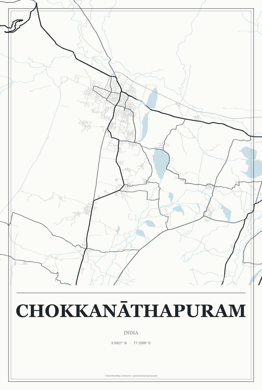 Chokkanāthapuram, India City Map Aluminum Sign in Gallery Air style