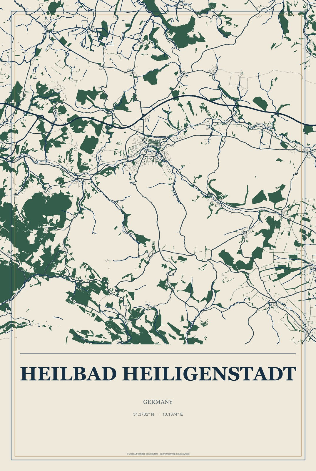 Heilbad Heiligenstadt, Germany City Map Aluminum Sign in Coastal Cutout style
