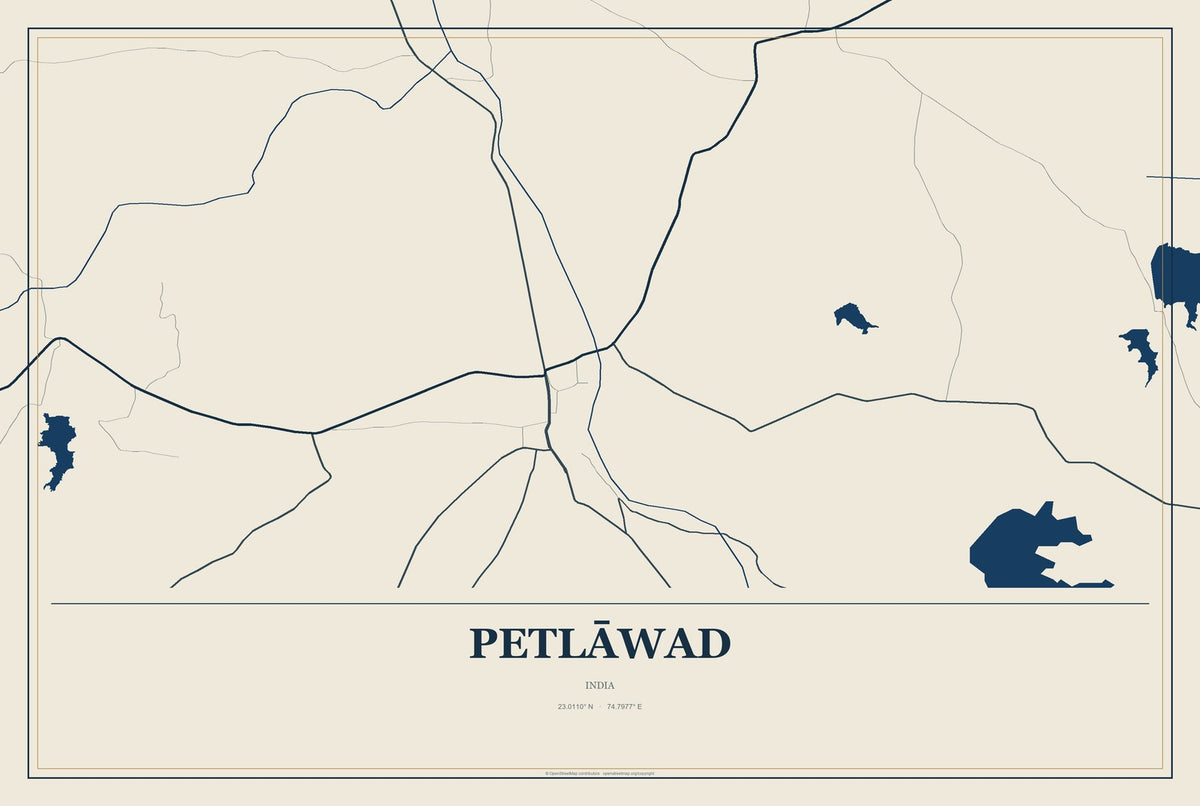 Petlāwad, India City Map Aluminum Sign in Coastal Cutout style