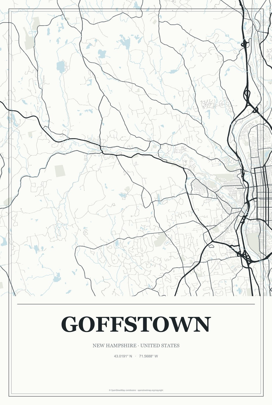 Goffstown, New Hampshire City Map Aluminum Sign in Gallery Air style