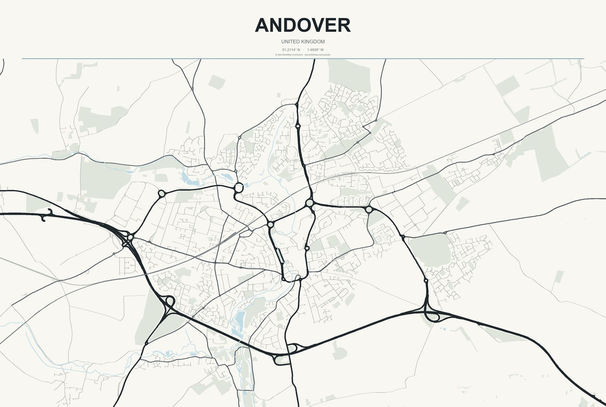 Andover, United Kingdom City Map Aluminum Sign in Headline Atlas style