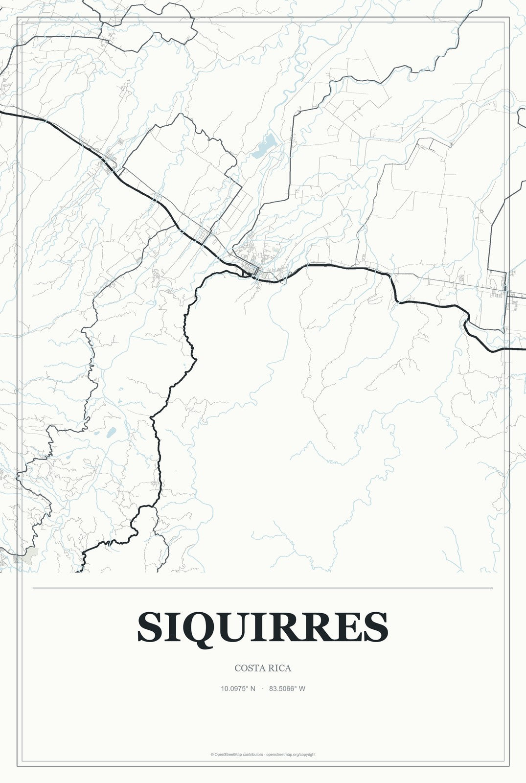 Siquirres, Costa Rica City Map Aluminum Sign in Gallery Air style