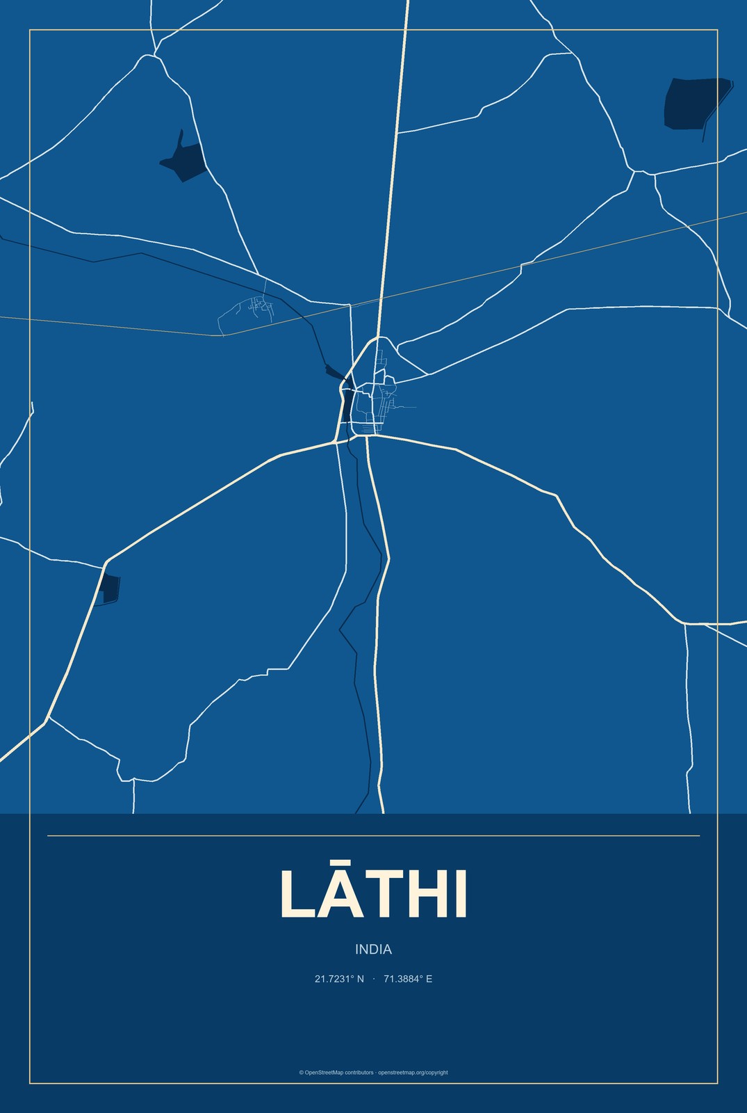 Lāthi, India City Map Aluminum Sign in Harbor Cobalt style