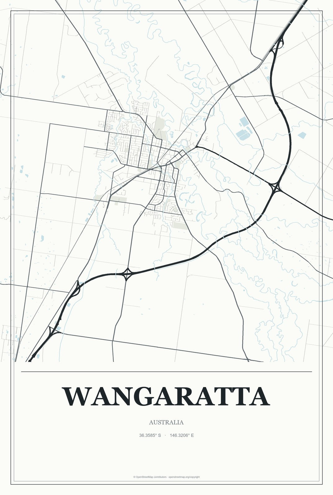 Wangaratta, Australia City Map Aluminum Sign in Gallery Air style