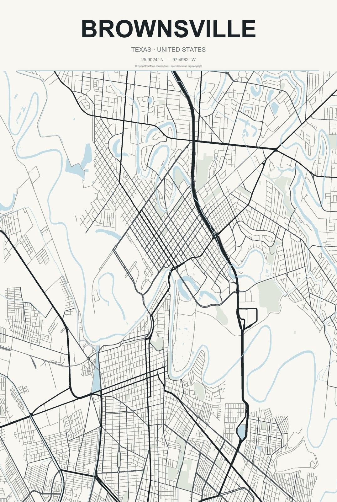 Brownsville, Texas City Map Aluminum Sign in Headline Atlas style