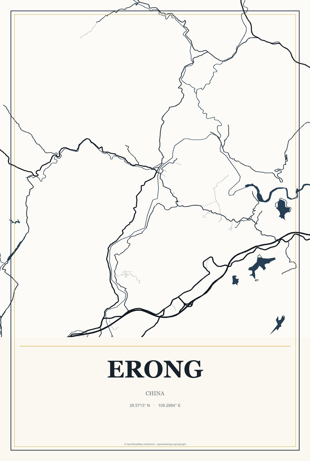Erong, China City Map Aluminum Sign in Citrine Modern style