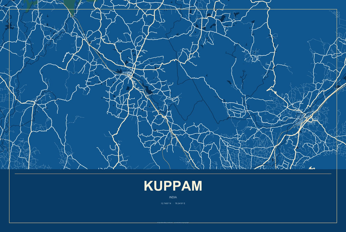 Kuppam, India City Map Aluminum Sign in Harbor Cobalt style
