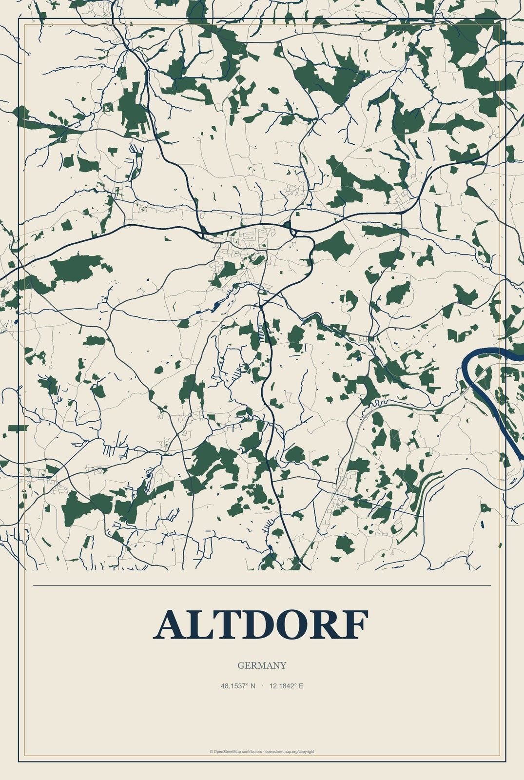 Altdorf, Germany City Map Aluminum Sign in Coastal Cutout style