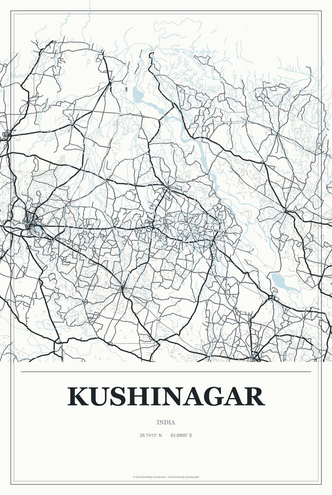 Kushinagar, India City Map Aluminum Sign in Gallery Air style