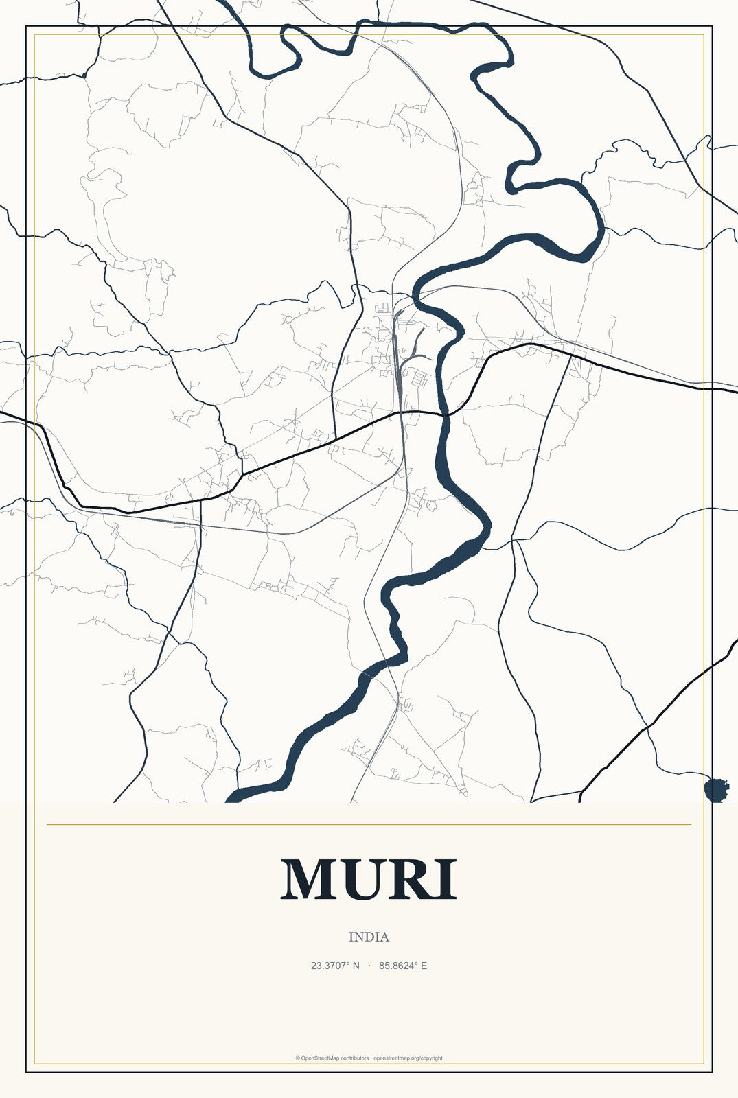 Muri, India City Map Aluminum Sign in Citrine Modern style