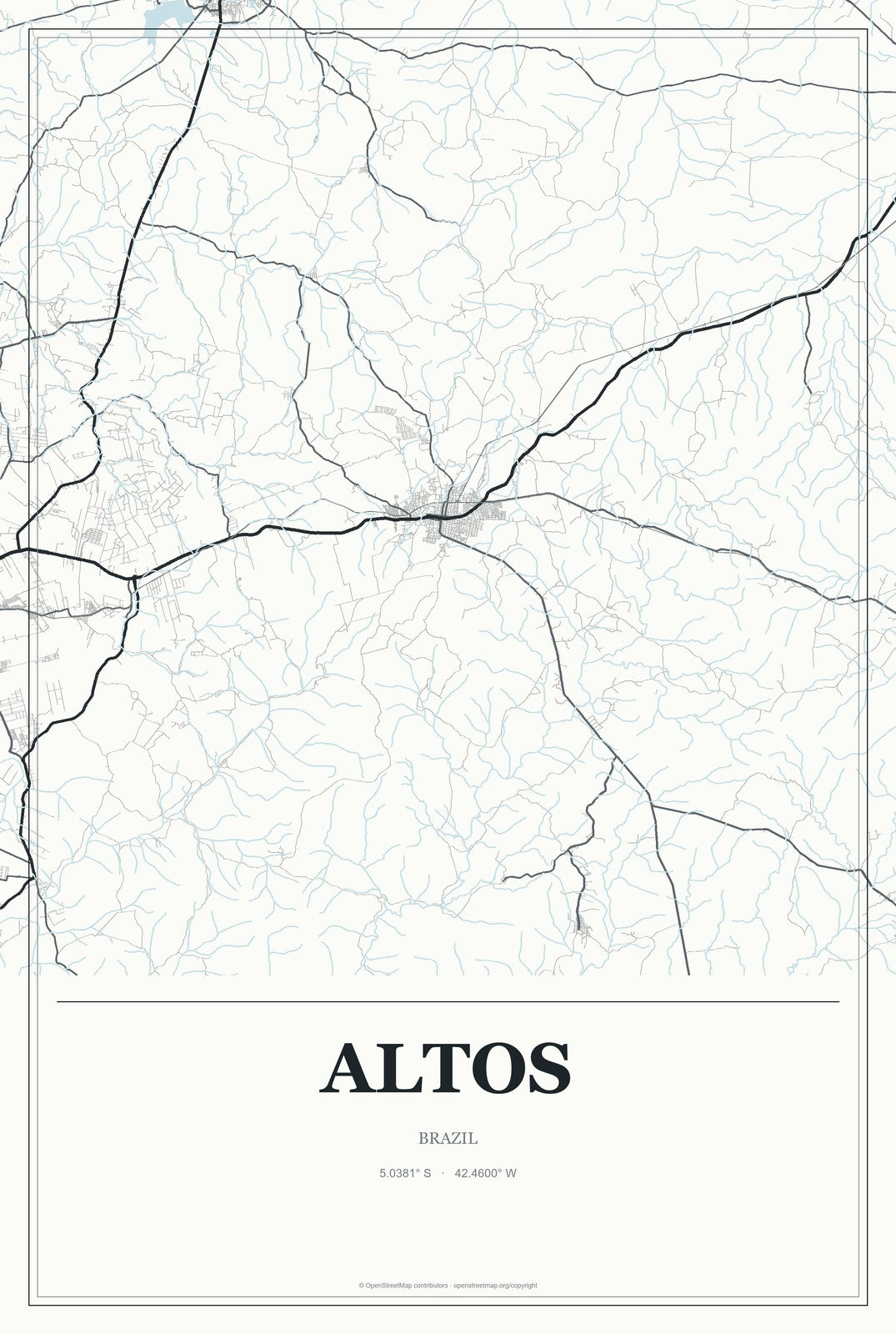 Altos, Brazil City Map Aluminum Sign in Gallery Air style