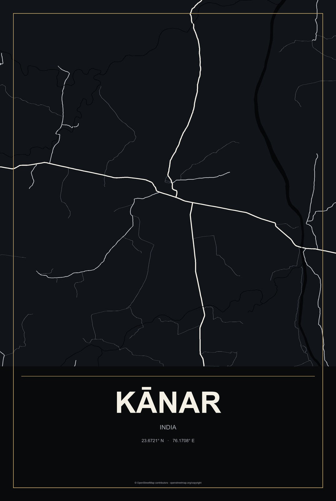 Kānar, India City Map Aluminum Sign in Metropolitan Noir style