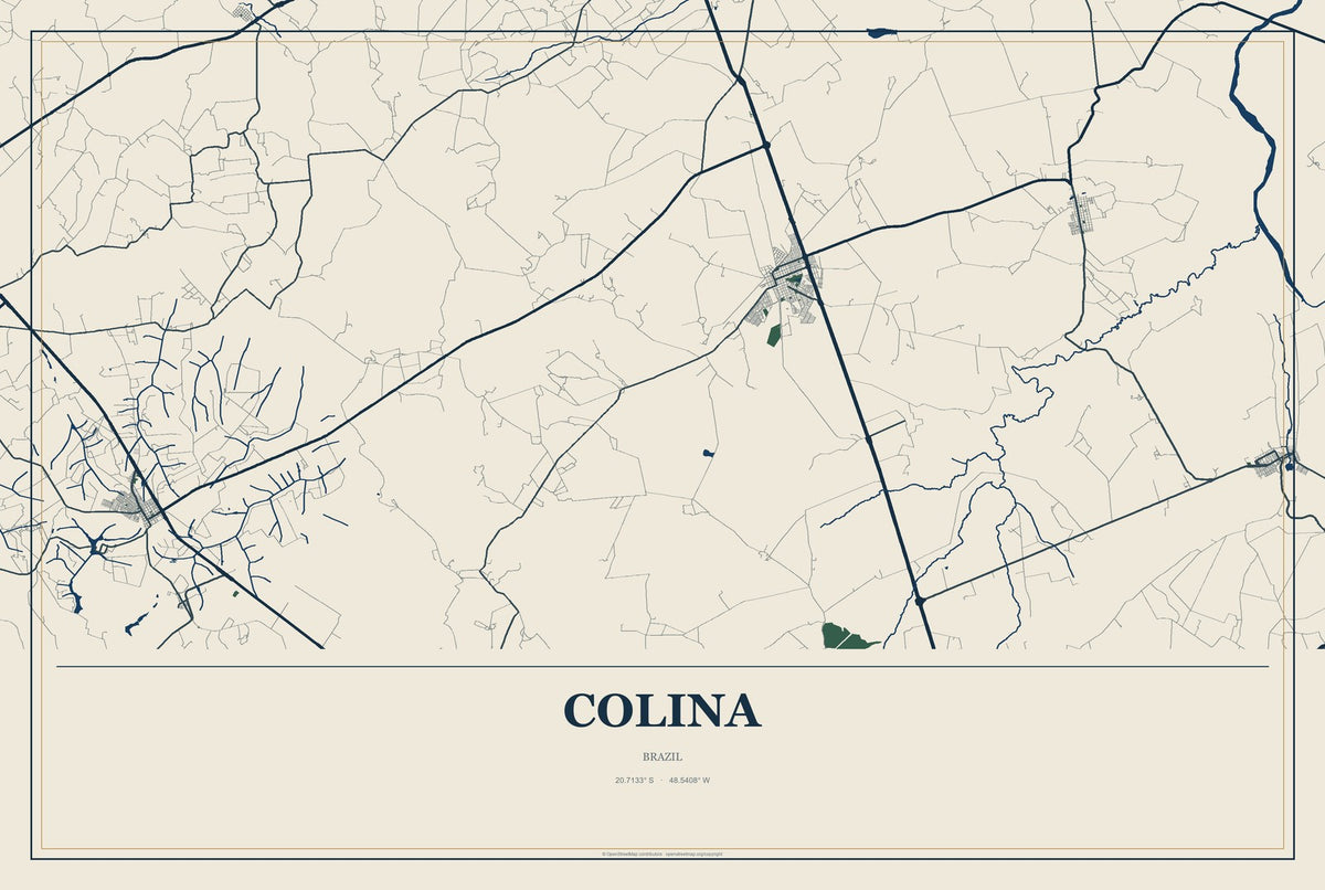 Colina, Brazil City Map Aluminum Sign in Coastal Cutout style