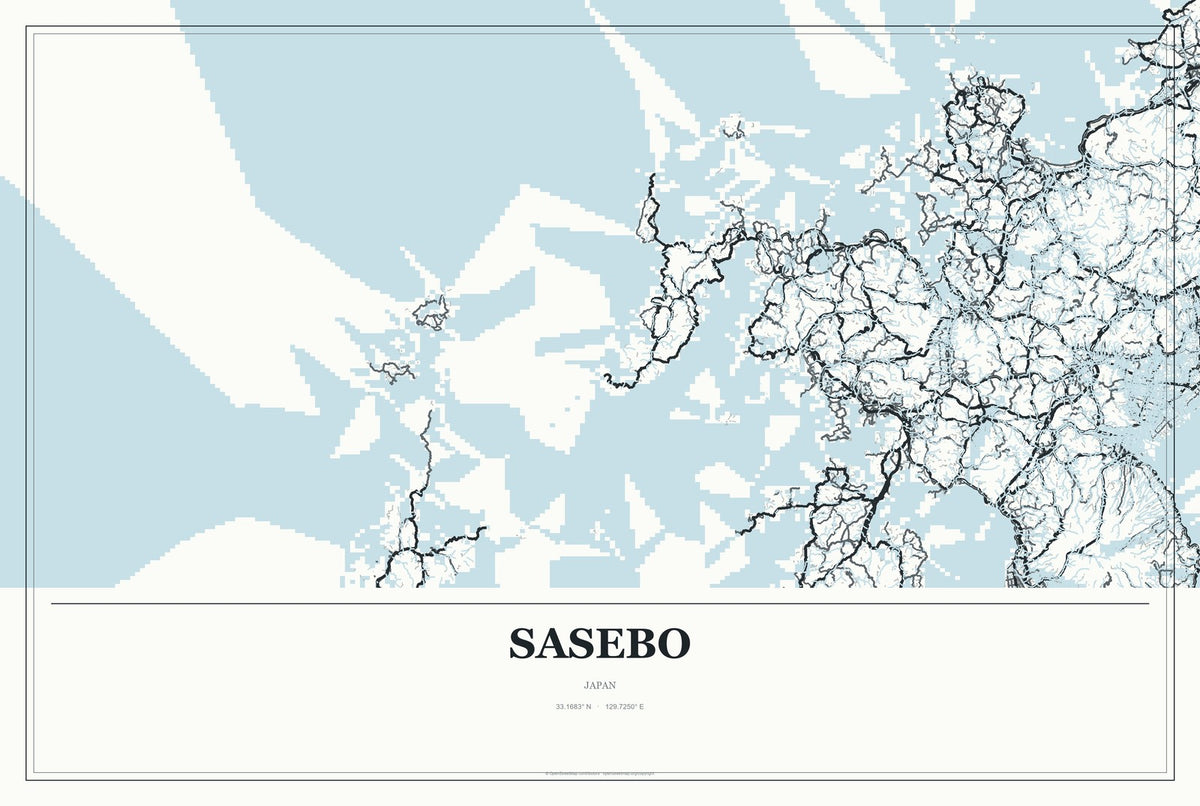 Sasebo, Japan City Map Aluminum Sign in Gallery Air style