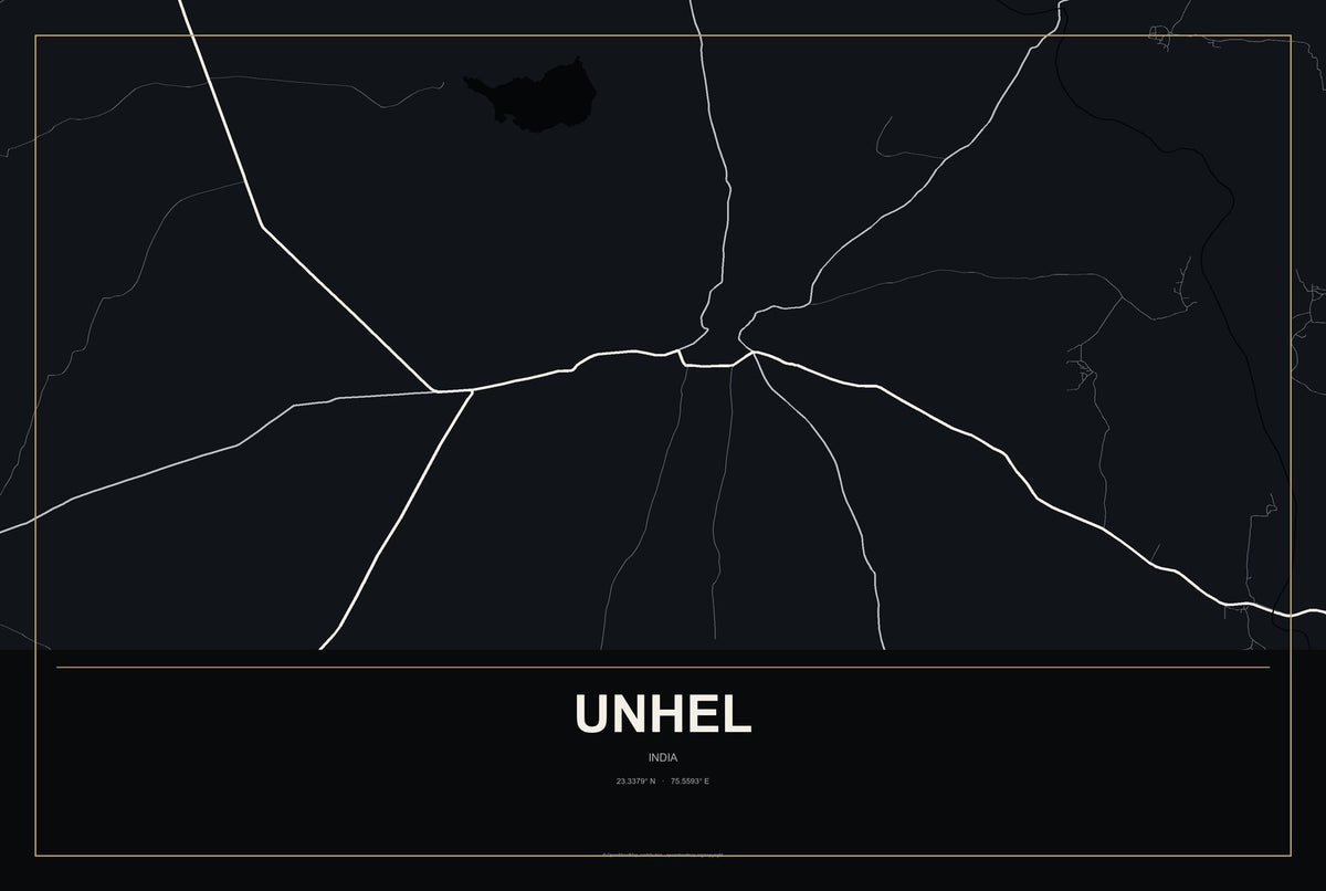 Unhel, India City Map Aluminum Sign in Metropolitan Noir style