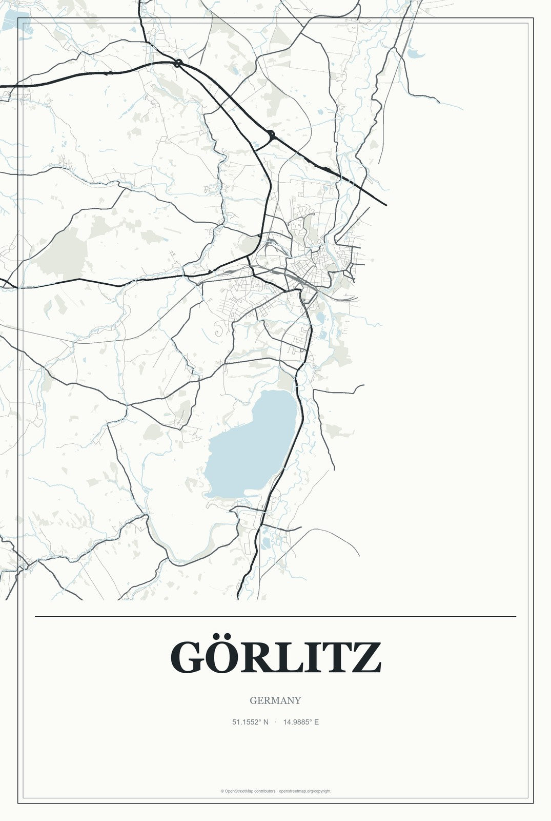 Görlitz, Germany City Map Aluminum Sign in Gallery Air style